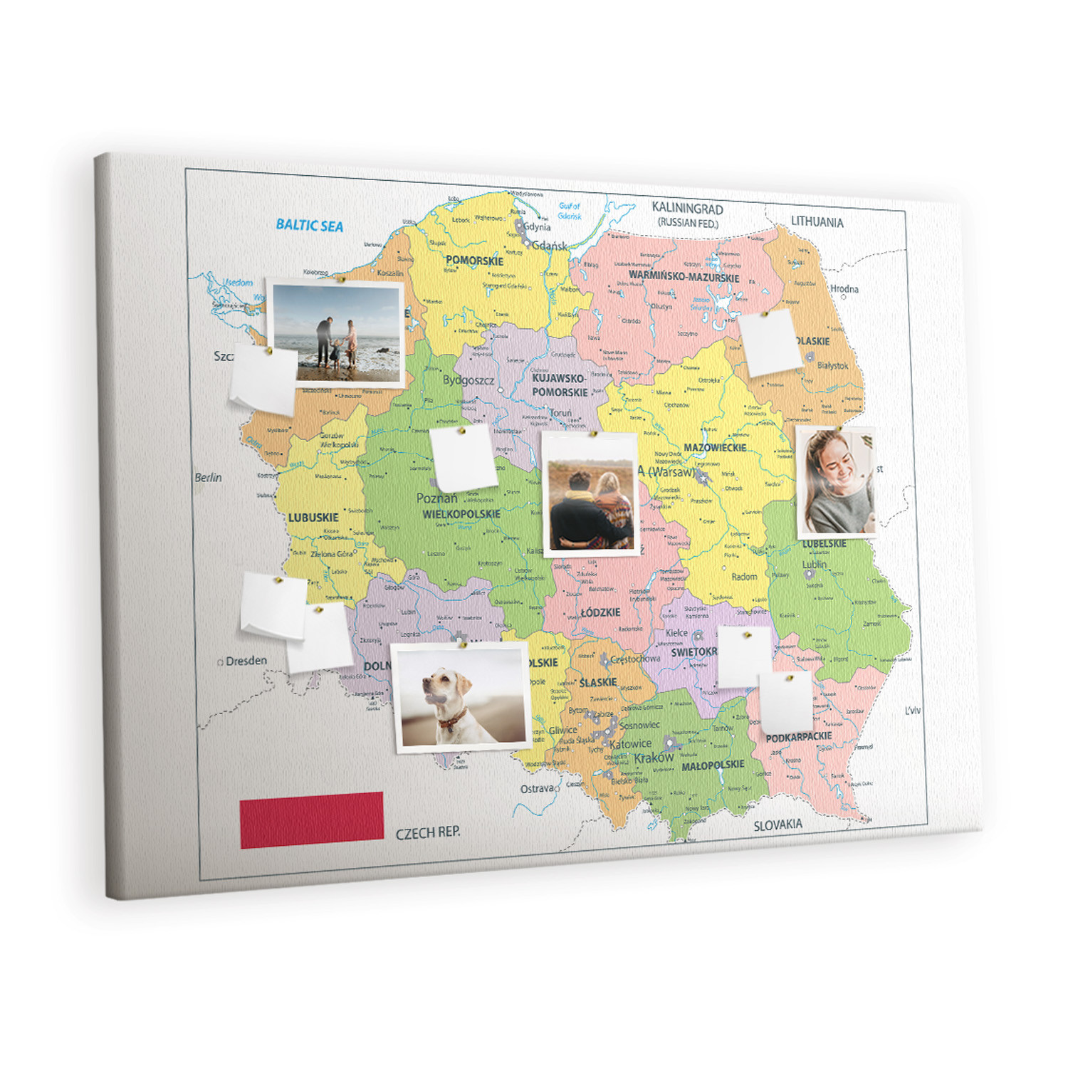 Tablica korkowa 120x80 cm do sypialni   pinezki Mapa