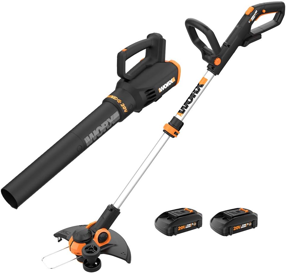 WORX 20V 12'' Cordless String Trimmer & 360 CFM Leaf Blower Combo, 2 Batteries & Charger Included, WG928