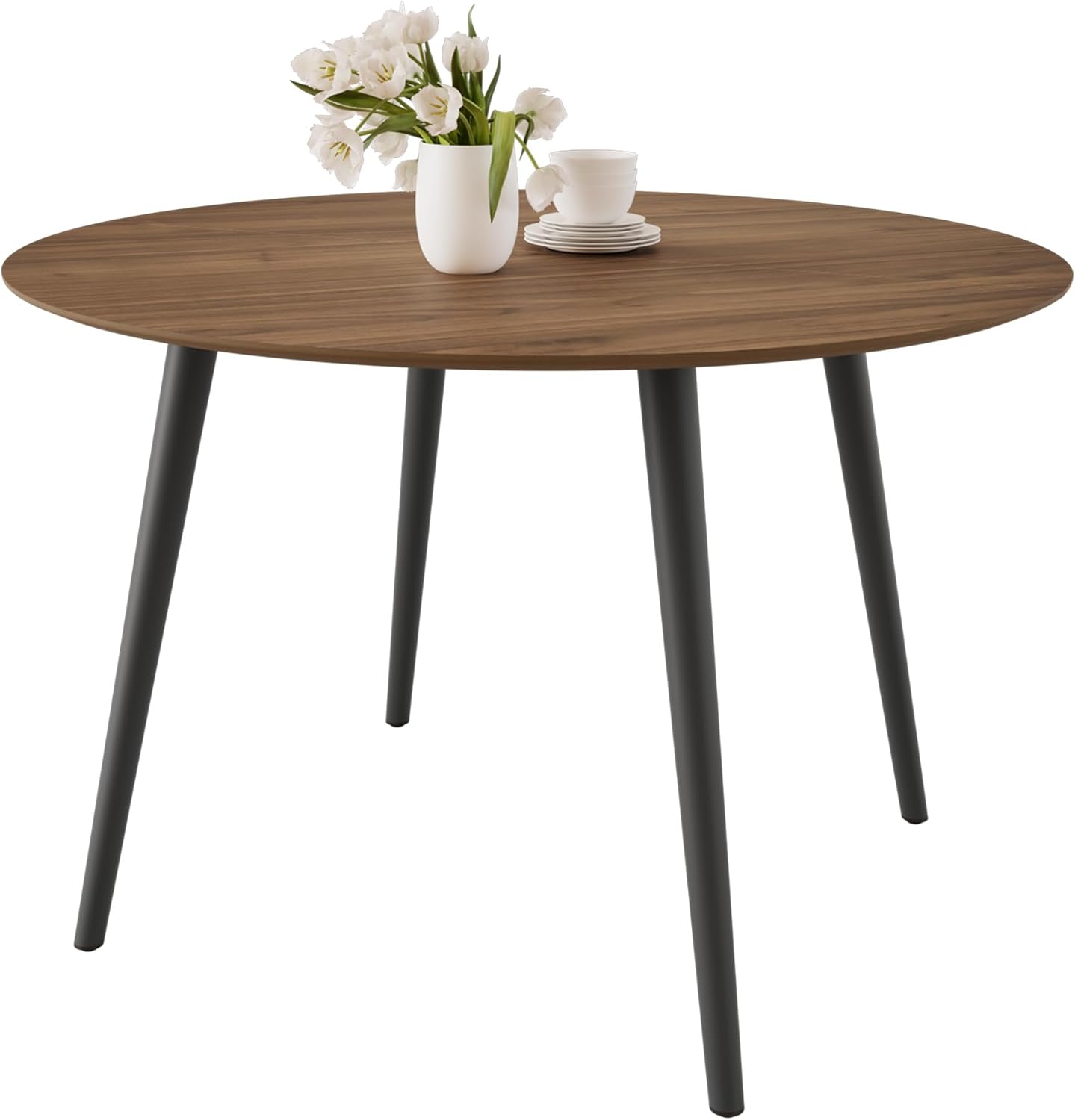 HIPIHOM 43.3 Inch Walnut Round Dining Table for 4, Space-Saving Dinette Perfect for Kitchen Dining Living Room(Walnut Table)
