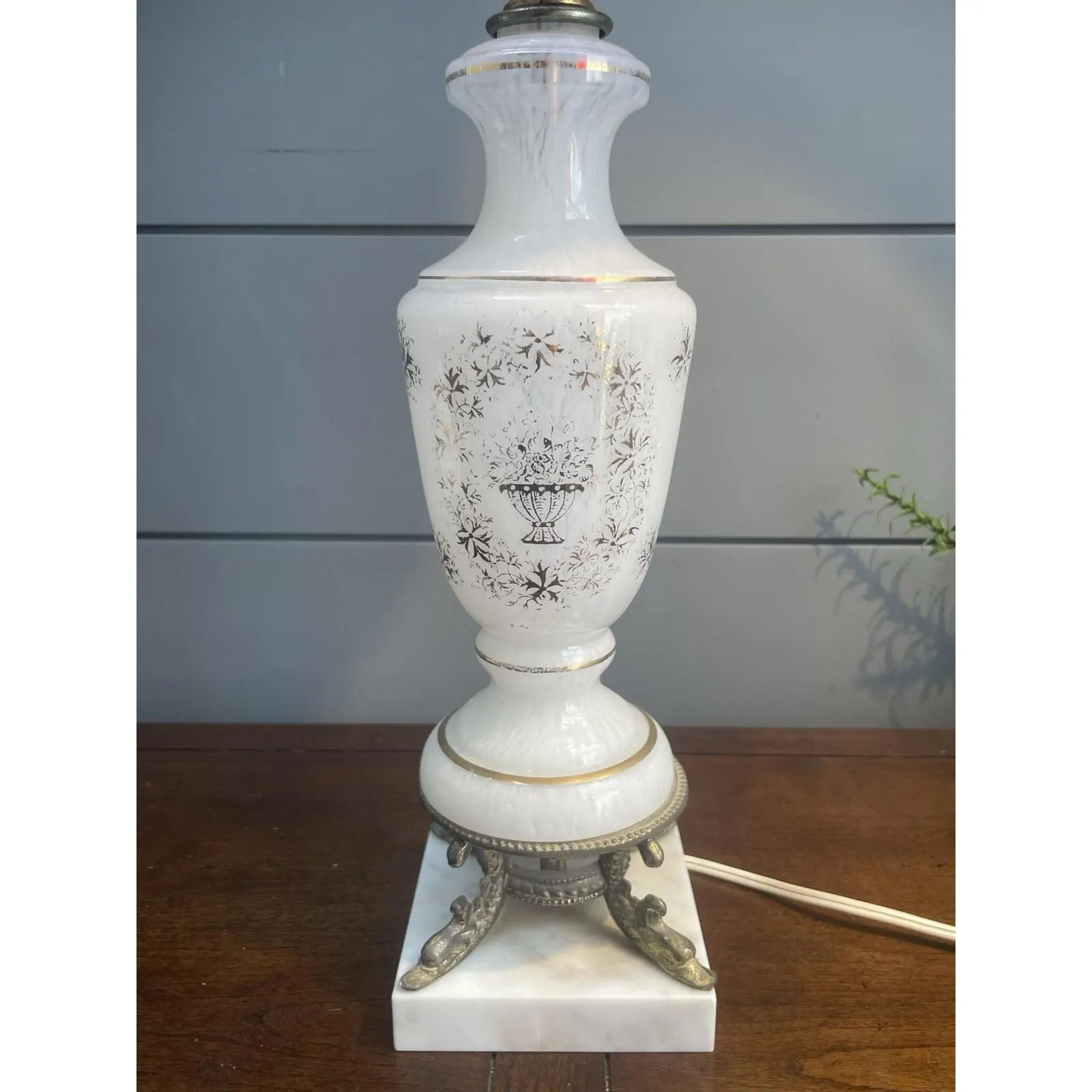 Vintage French table lamp, hand crafted France w/marble base Murano Style