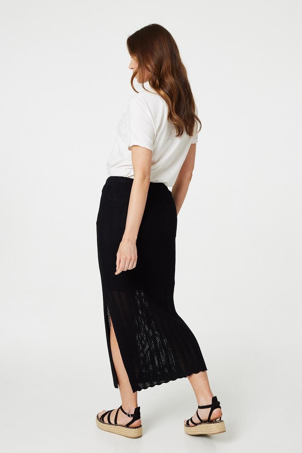 Izabel London High Waist Crochet Knit Midi Skirt