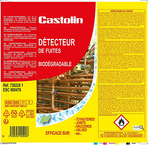 Détecteur de fuite aérosol mousse Castolin 500 ml