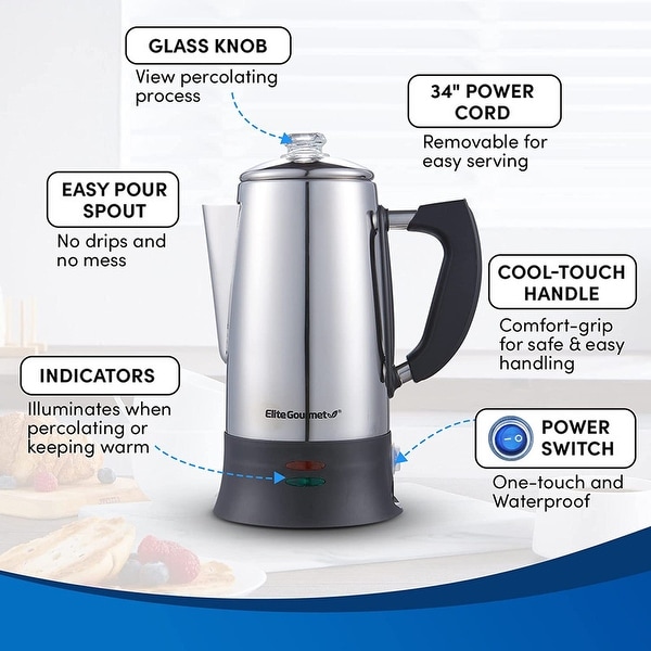 12-Cup Electric Coffee Percolator Clear Brew Progress Knob