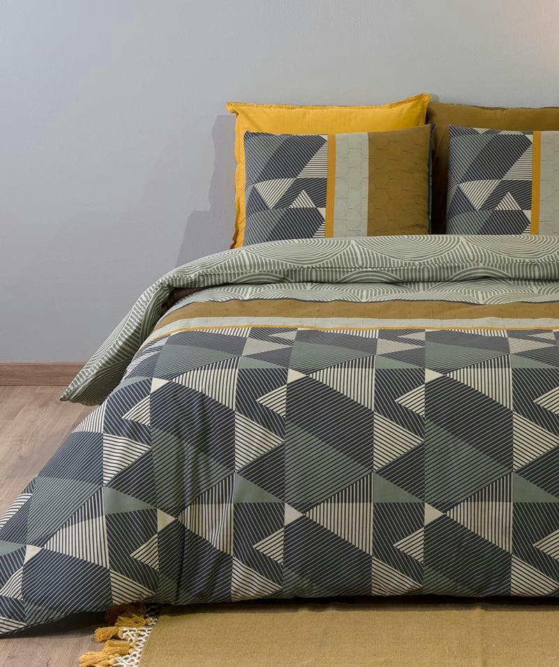 HANKO - Parure housse de couette coton gris 200x200 cm