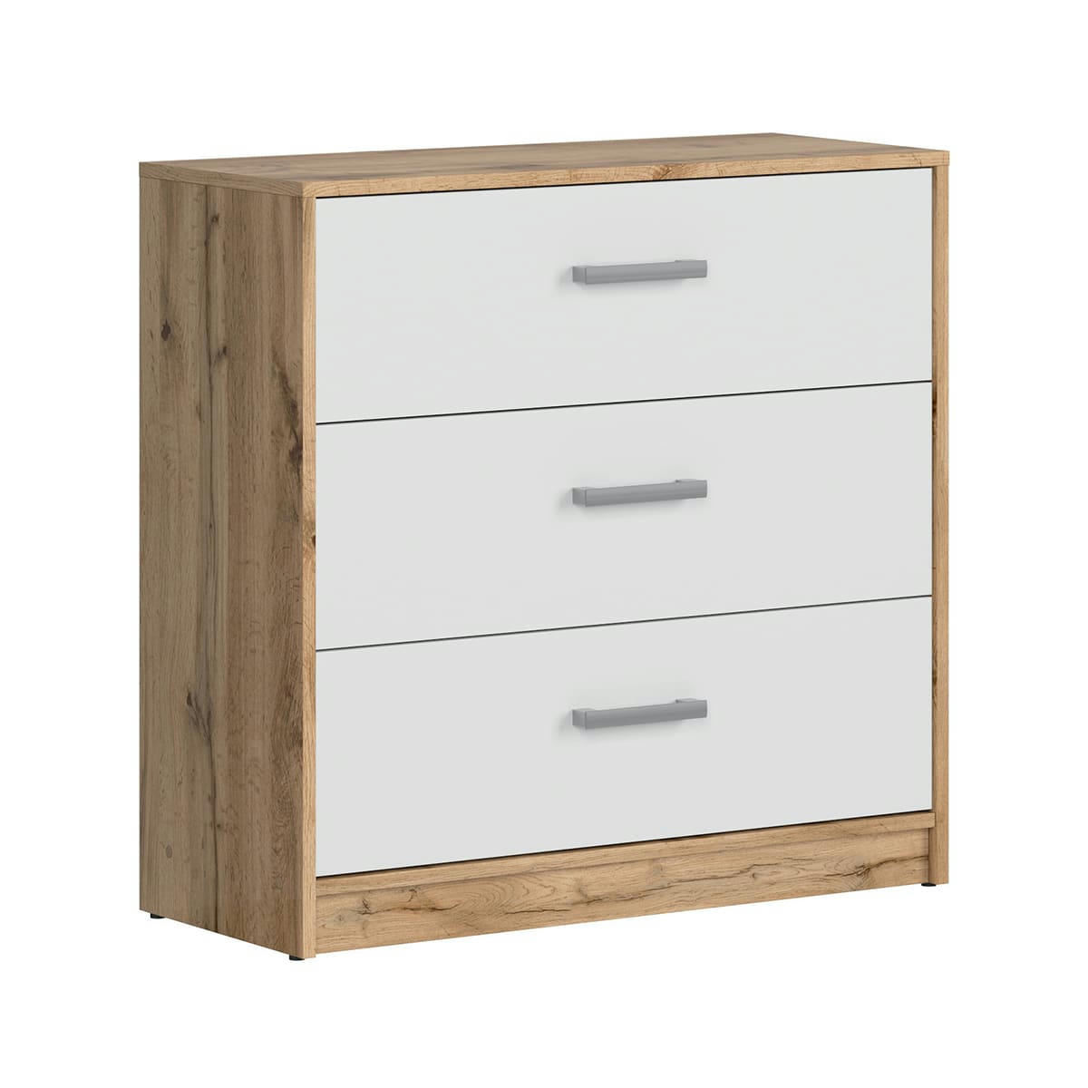 - Commode 3 tiroirs stratifiés blanc et naturel