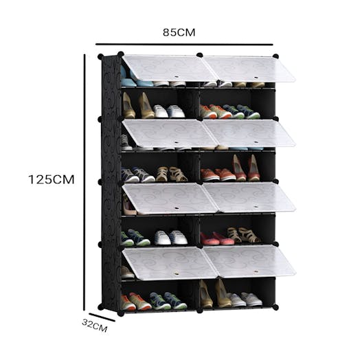SOGA 8 Tier 2 Column Shoe Rack Organizer Sneaker Footwear Storage Stackable Stand Cabinet Portable Wardrobe with Cover
