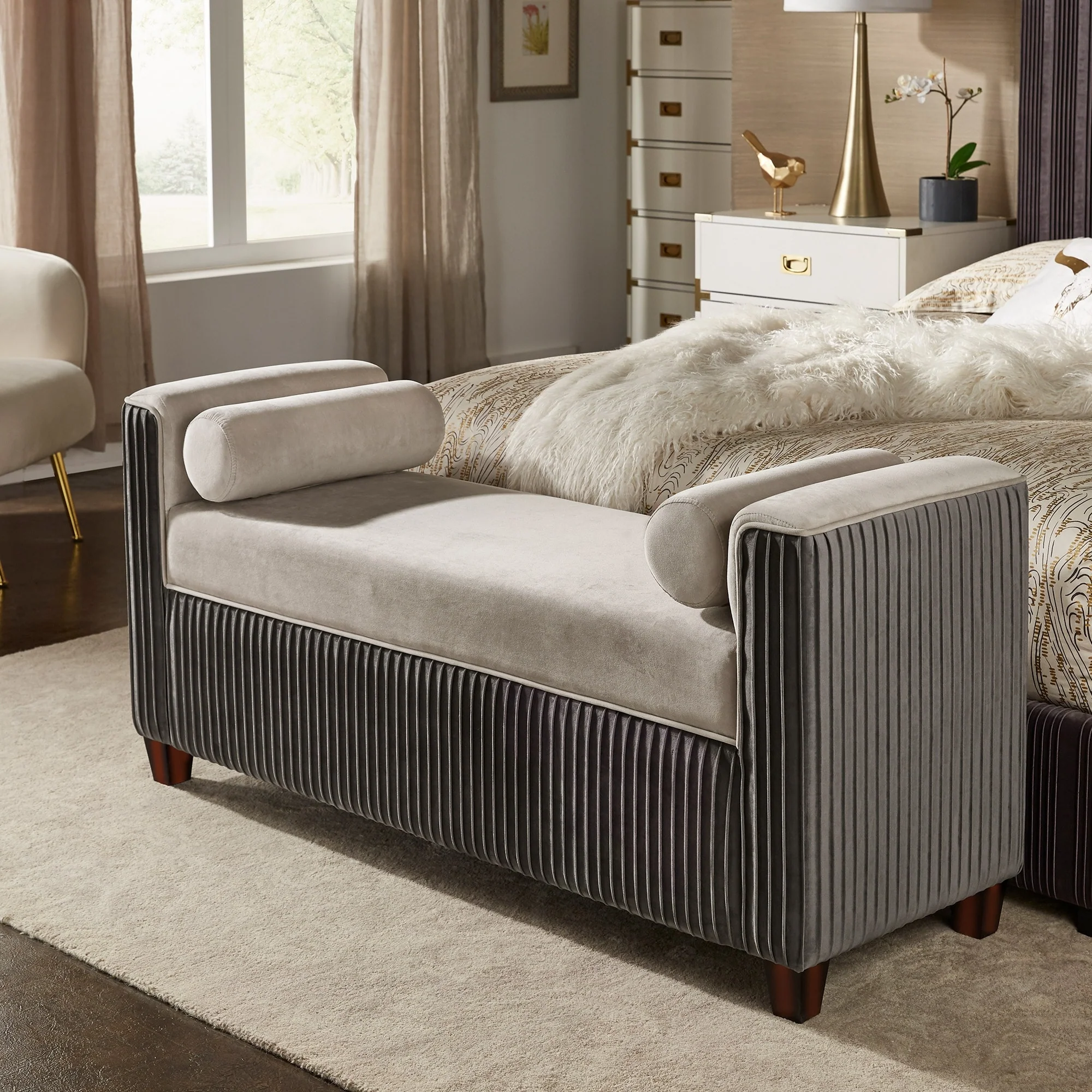 Judith Chesterfield Pleated Velvet Bench with Pillows by iNSPIRE Q Bold