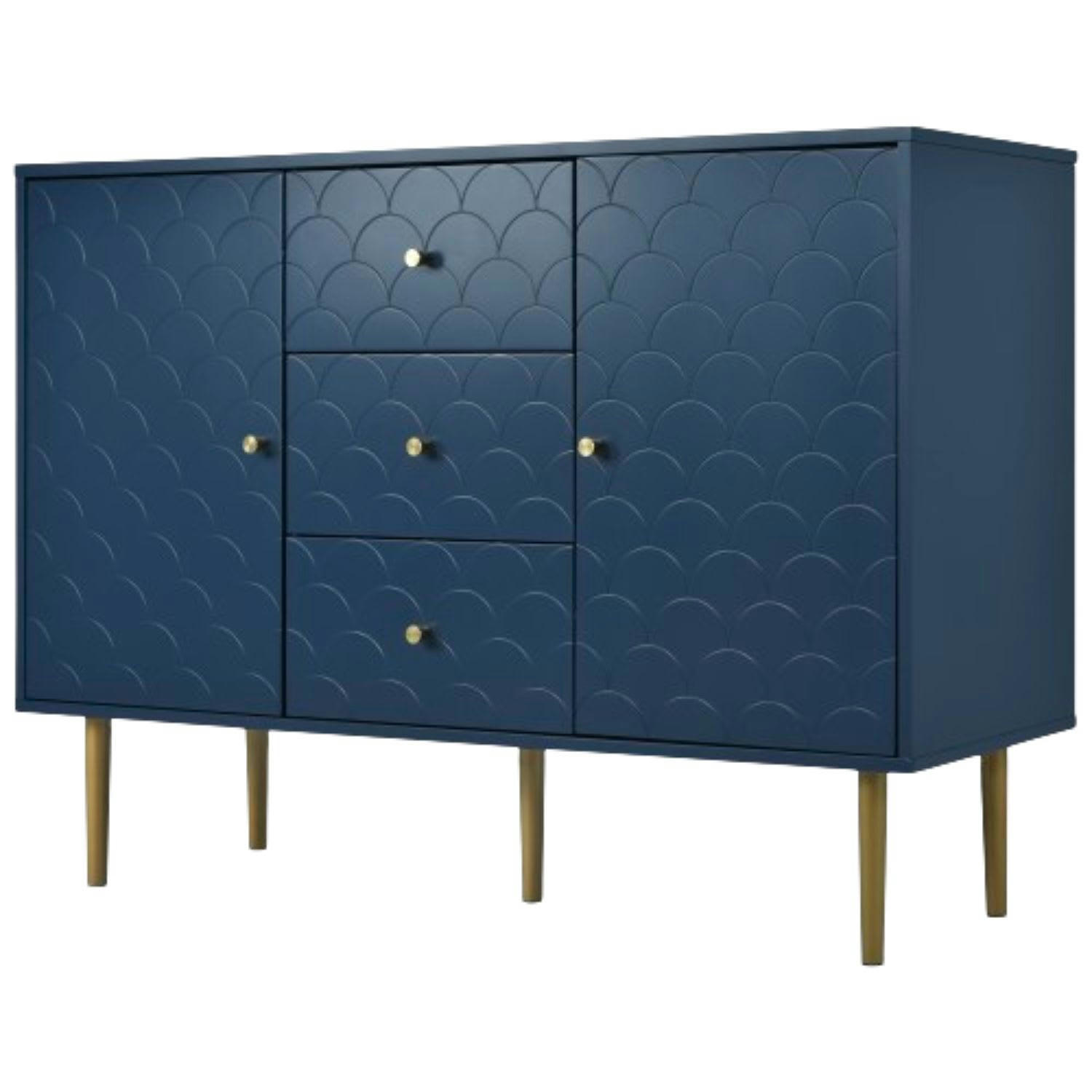 - Commode buffet haut avec 2 portes 3 tiroirs bleu marine