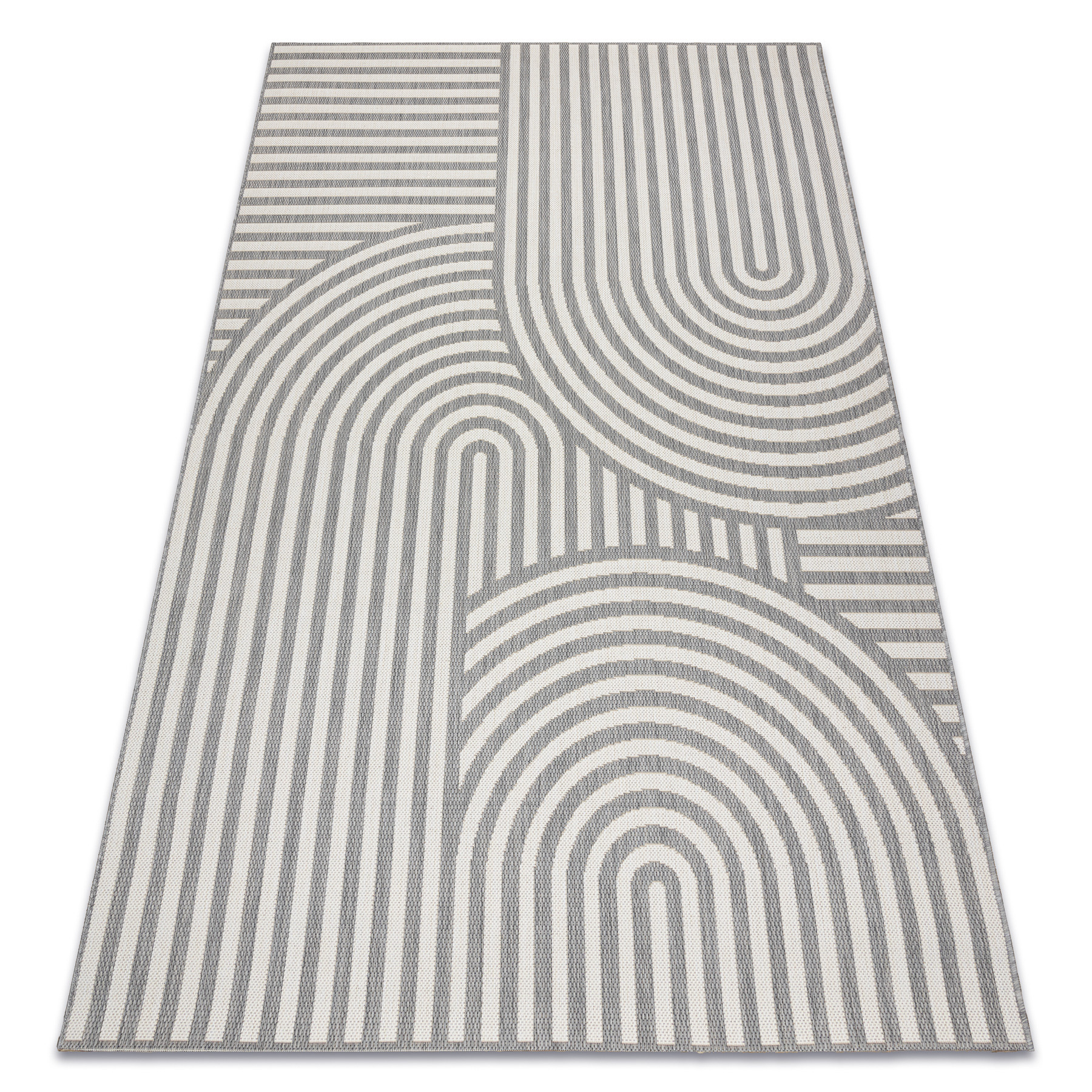 Dywan SZNURKOWY SIZAL FLAT 49376637 Koła paski szary / krem 80x150 cm
