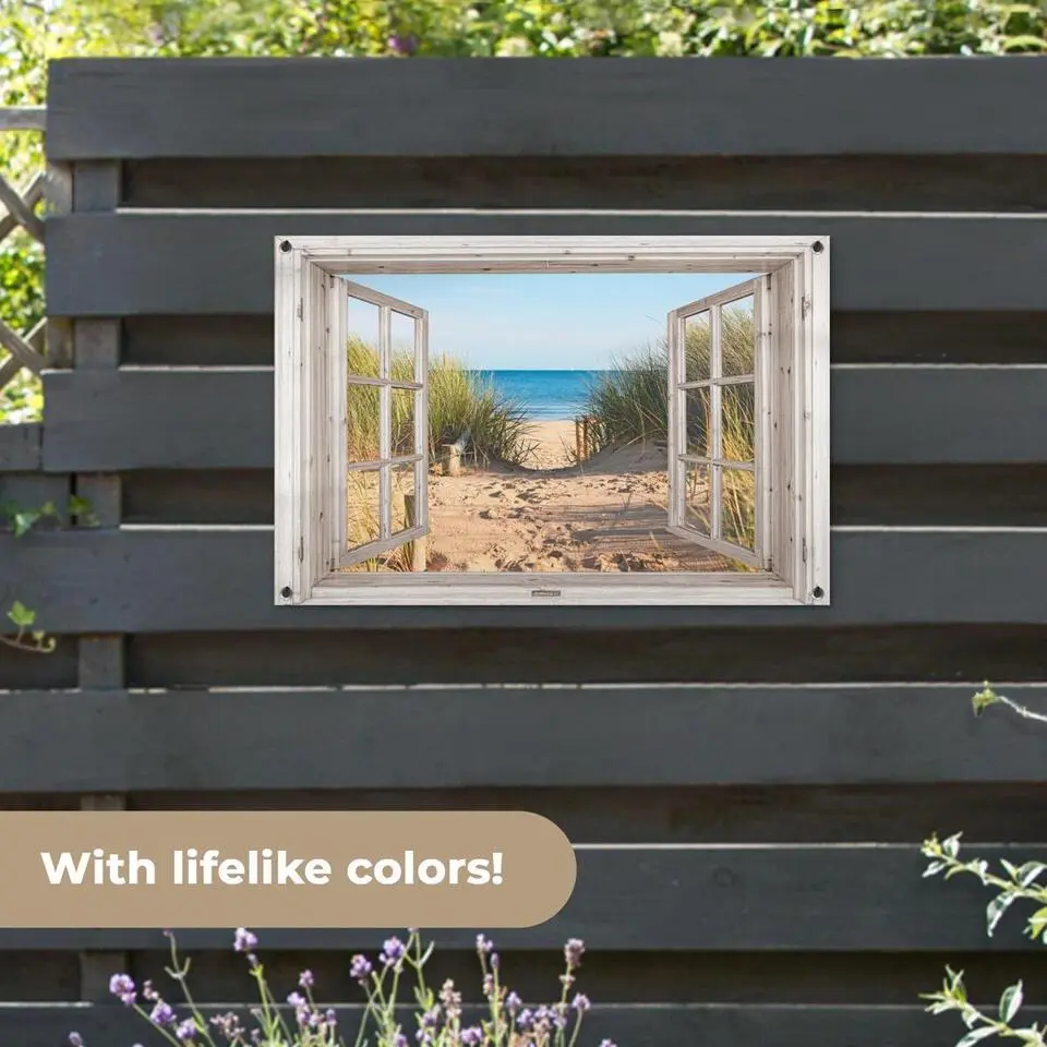 MuchoWow Tuinposter 90x60cm Doorkijk Strand Zee Duinen Zand