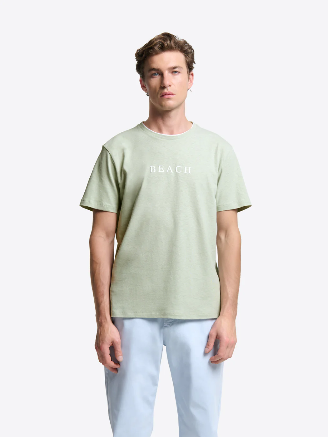 T-shirt col rond en coton lin