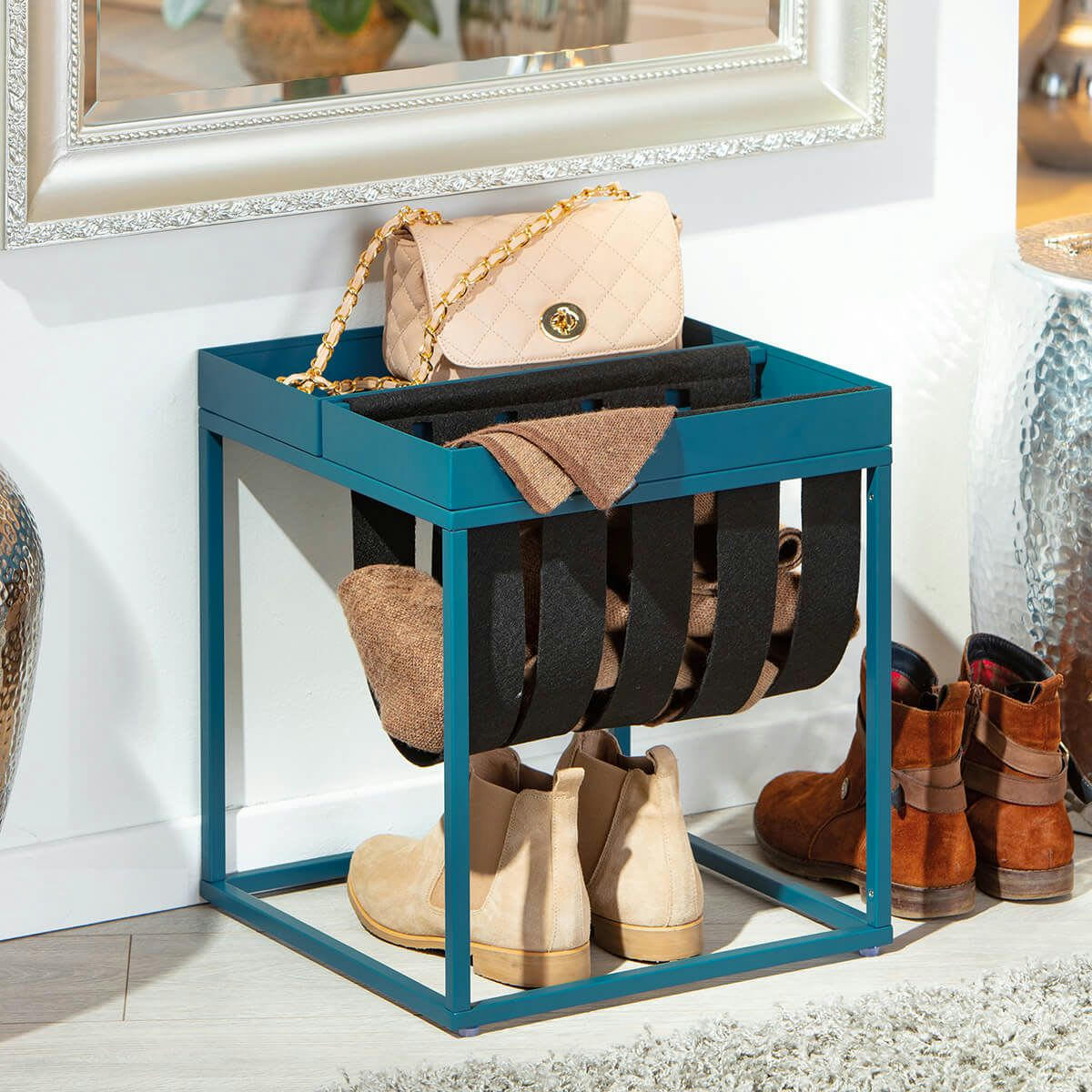STACIO - Table  d'appoint turquoise avec porte-brochure