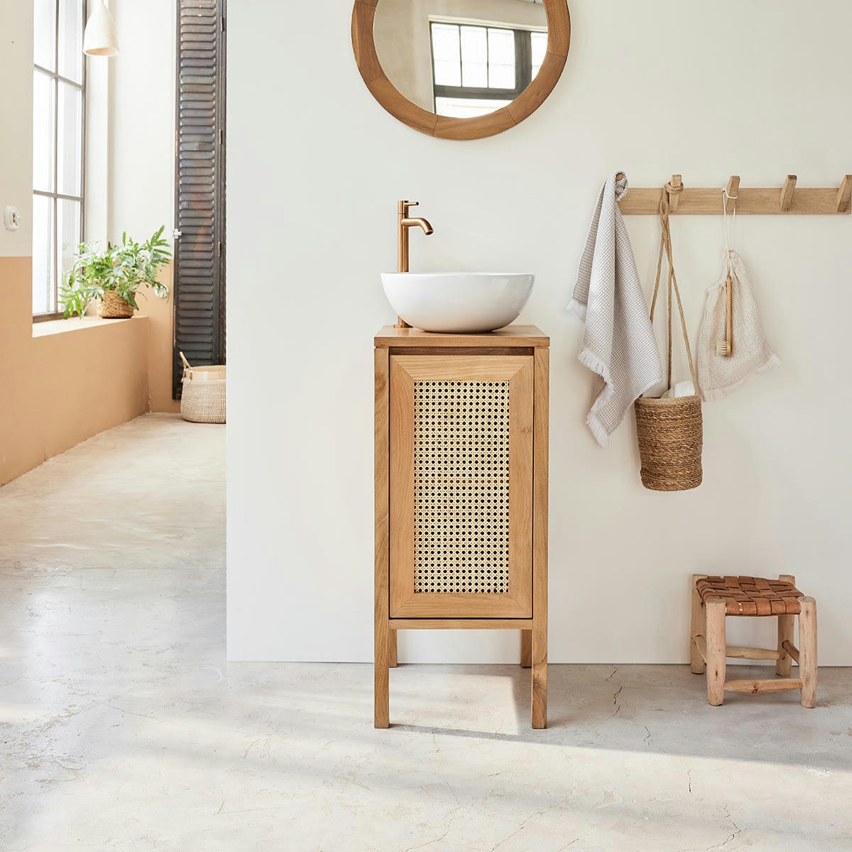 ELIOTT - Lave main en teck massif et cannage 35 cm