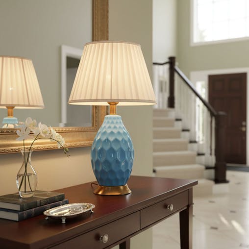 SOGA Textured Ceramic Oval Table Lamp with Gold Metal Base Blue