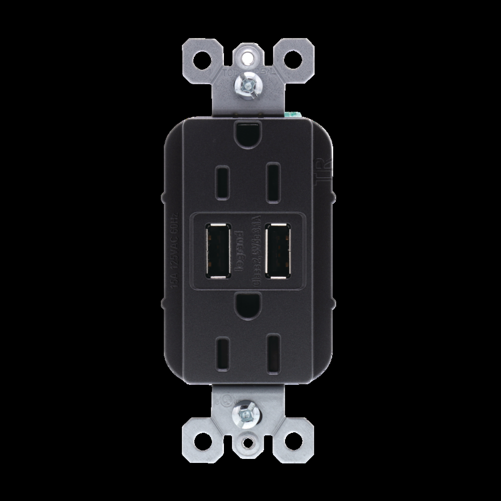 Legrand TM826USBG Radiant Tamper-Resistant USB Outlet, 15A, 125V, Graphite