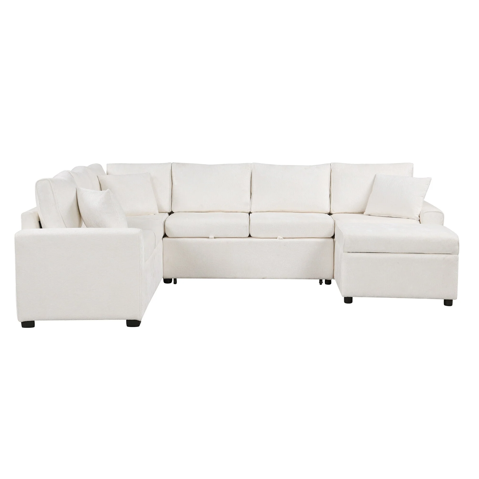 Modern Sectional Sofa with Pull Out Sleeper and Storage Ottoman and USB Ports for Versatile Living Room or Guest Use