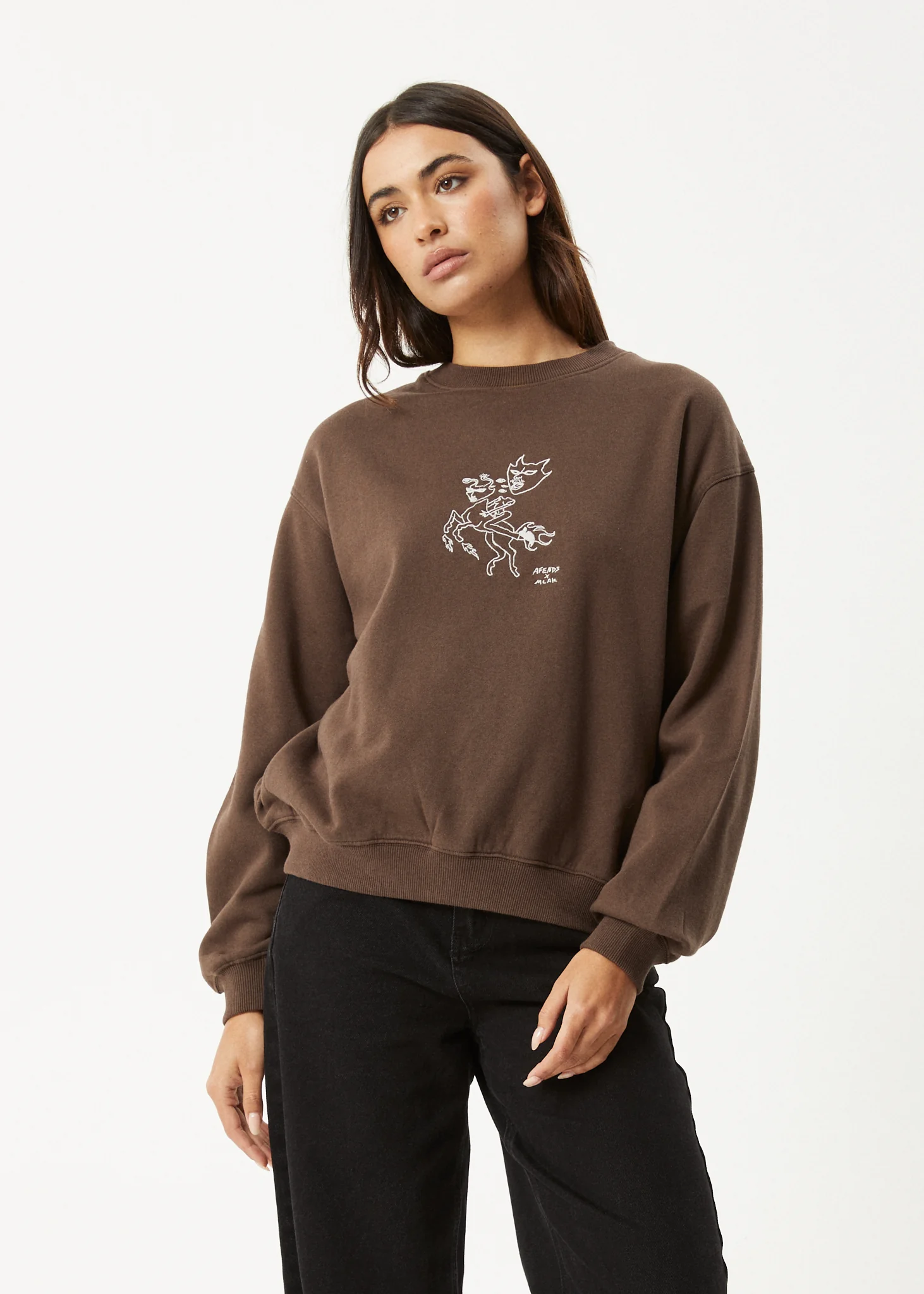AFENDS Womens Mackie -  Crew Neck Jumper - Coffee