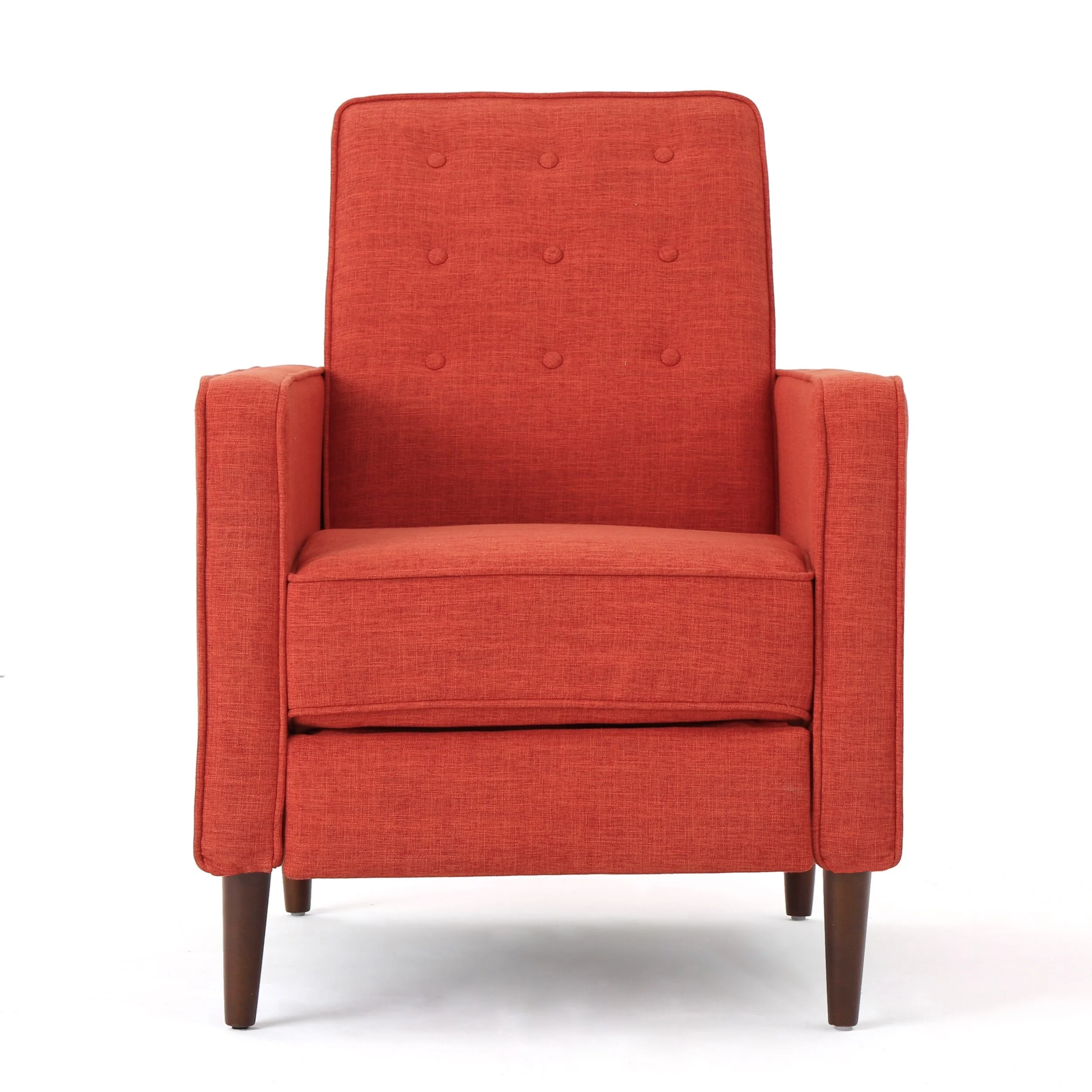 Orange Fabric Mid-Century Upholstered Push Back Recliner with Footrest, Button-tufted Backrest, Beech Wood Legs