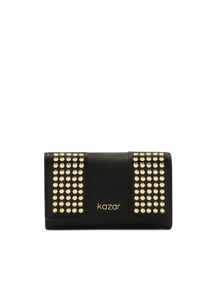 Black leather wallet with gold rivets