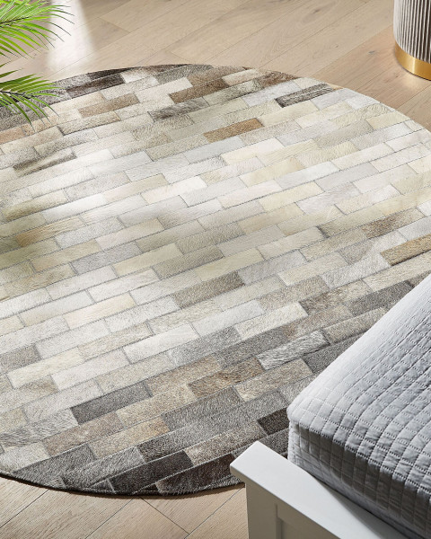 Dywan okrągły patchwork 140 cm skóra brązowo-szary