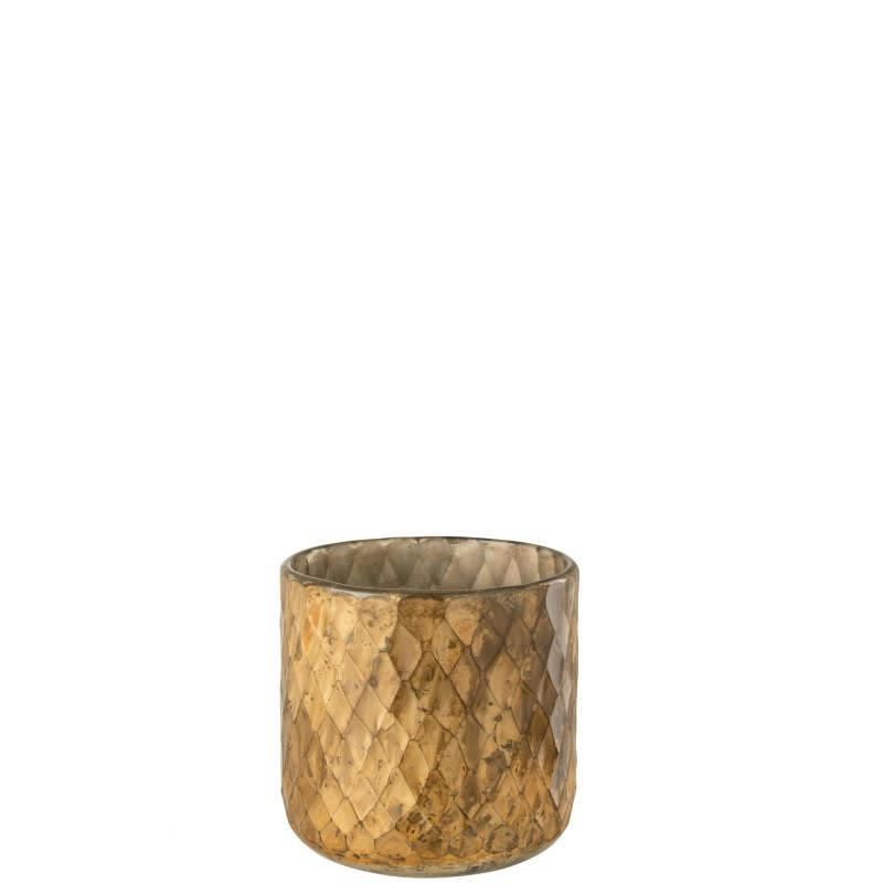 QUADRILLE - Photophore quadrillé verre or H14cm