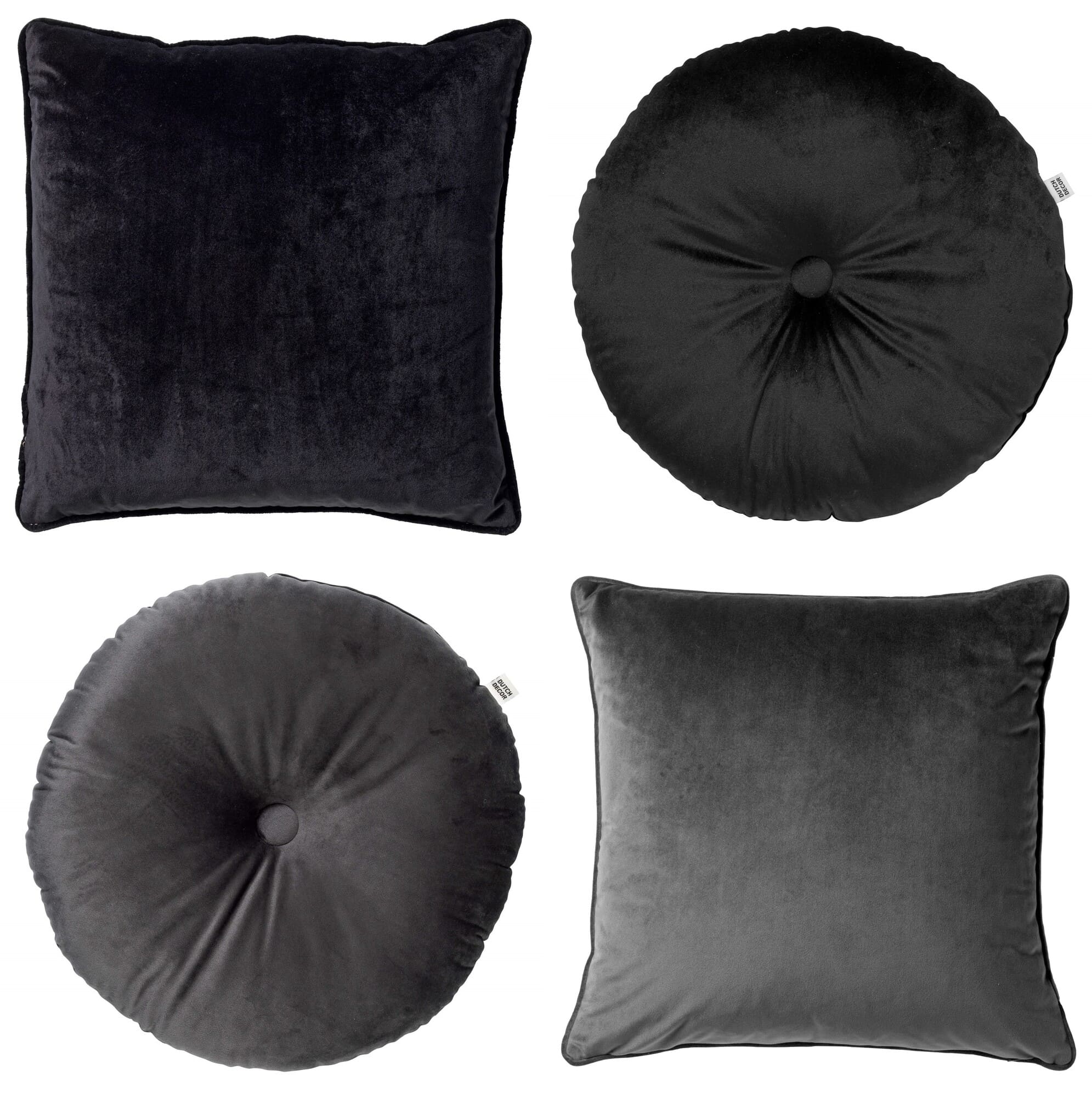 KUSSENSET - 4-delig - Velvet Shapes - 45x45 cm en Ø38 cm - inclusief binnenkussens - antraciet, zwart