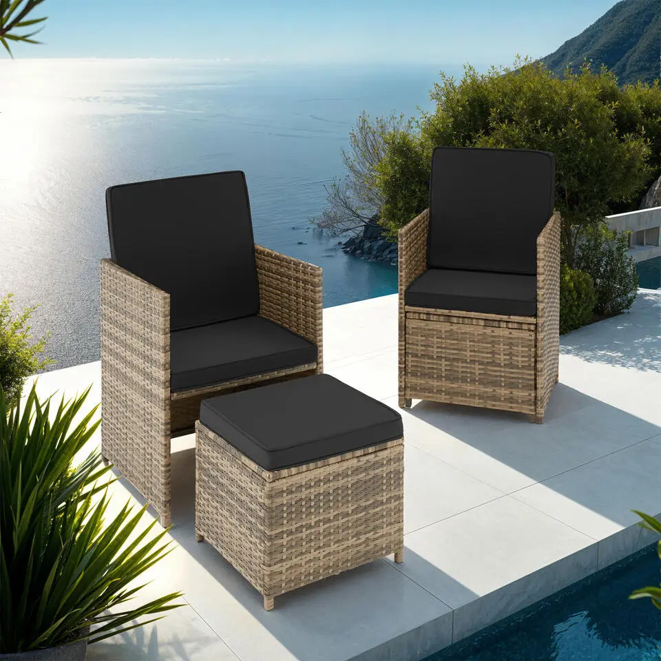 tectake - loungeset Palermo - wicker - natuurkleur