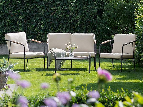 Ensemble de salon de jardin avec table 4 places VEZZANA Métal Beige clair