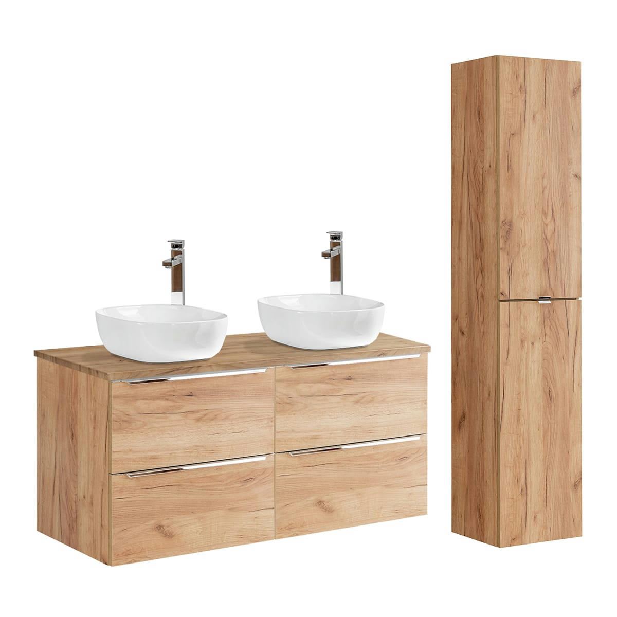 - Ensemble meuble double vasque 120cm et colonne stratifiés naturel