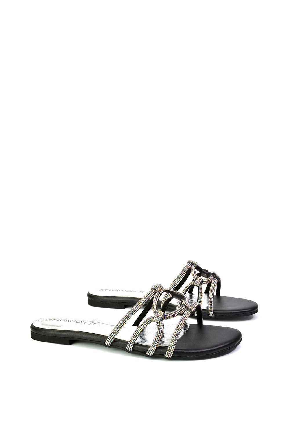 XY London Tiger' Flat Diamante Sandal Statement Sparkly Sliders