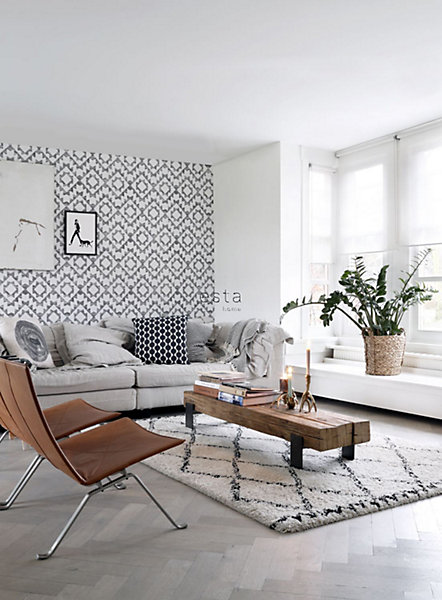 ESTAhome papier peint tapis Marrakech noir et blanc mat 53 cm x 10.05 m