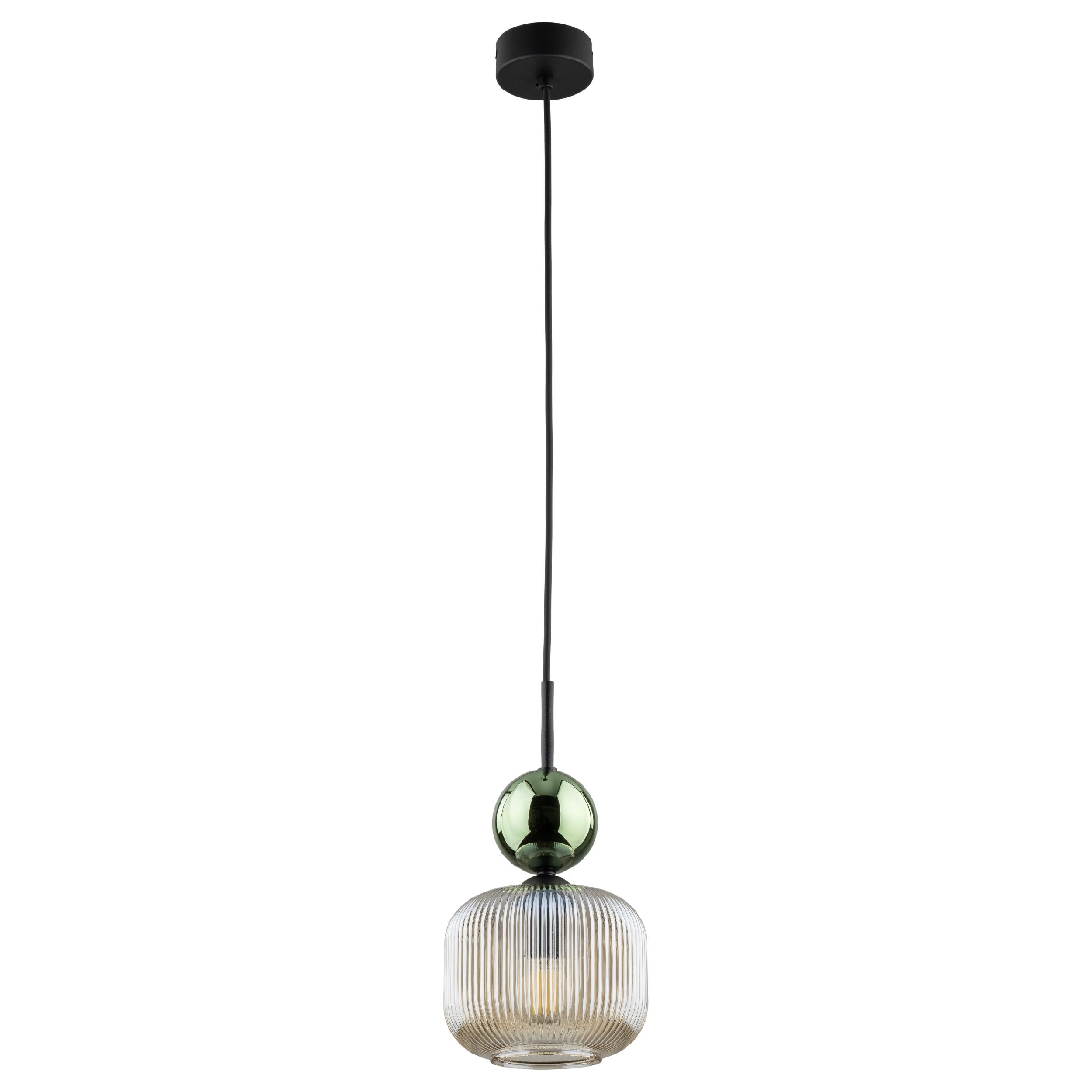 Lampa Wisząca Tk Lighting Sophia Zielona Kulka Koniakowy Klosz Ryflowany
