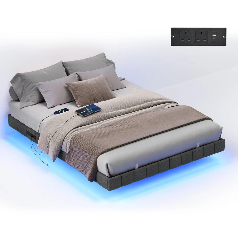Lit Flottant avec Éclairage LED et Prises Électriques