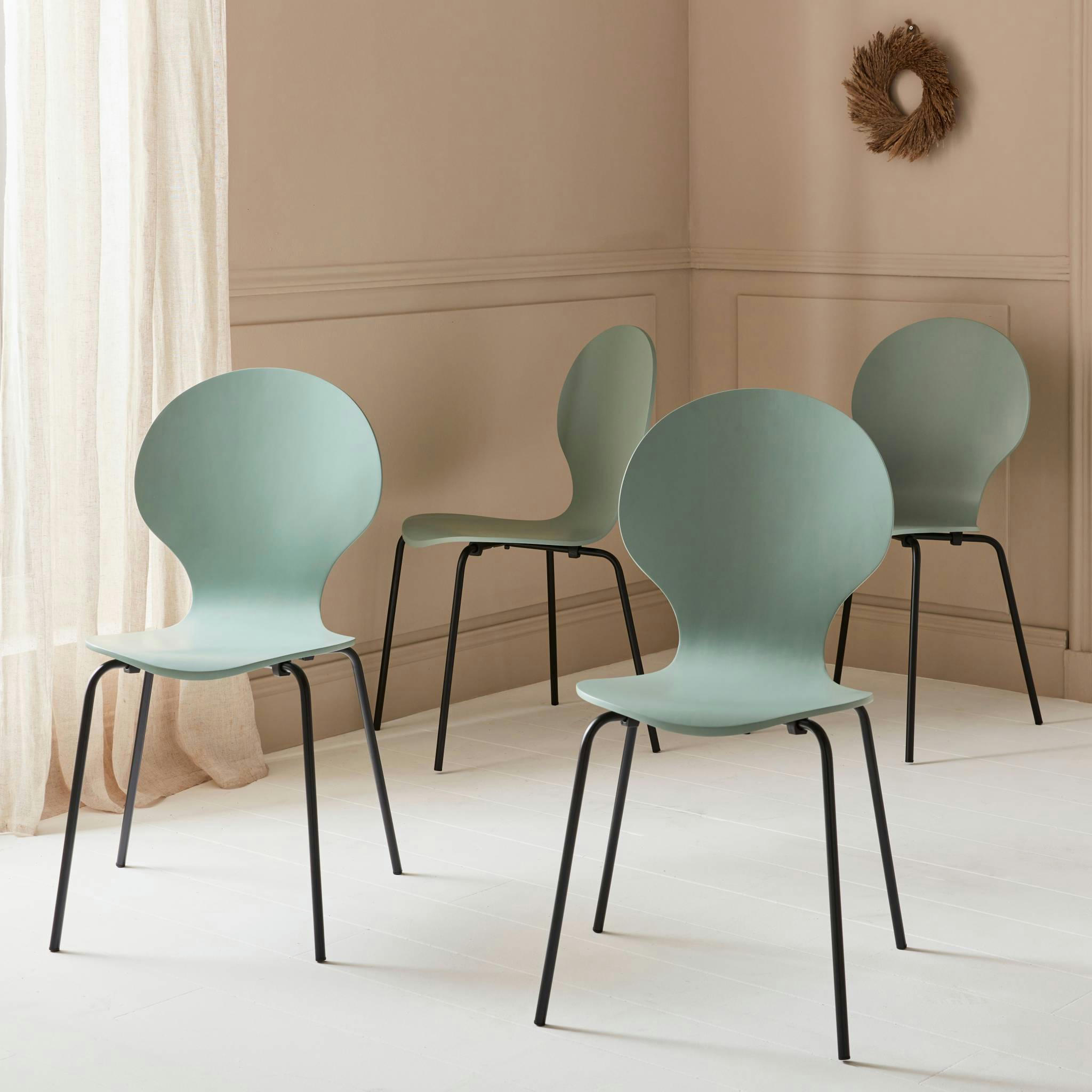 NAOMI - Lot de 4 chaises rétro empilables vert céladon