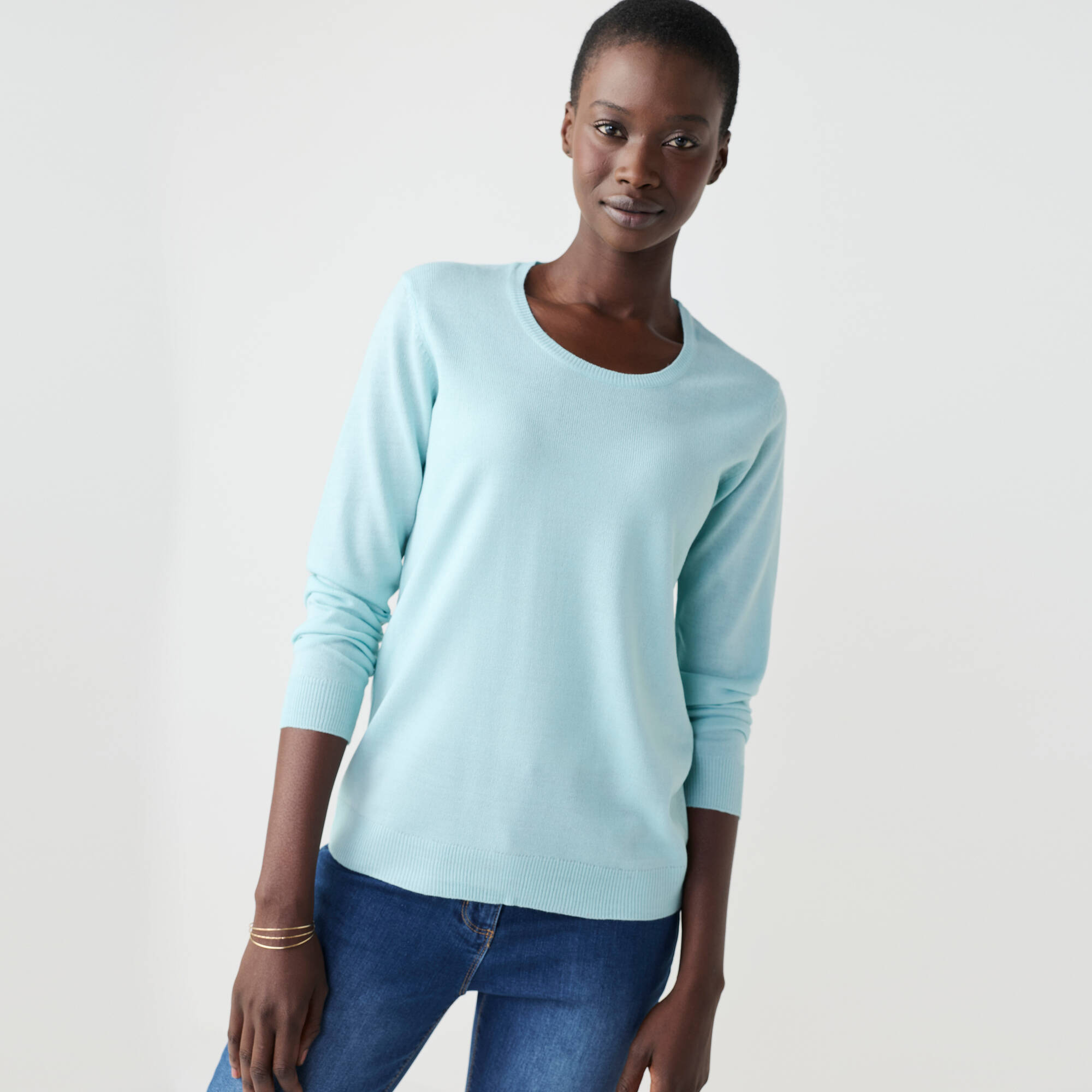 Pull col rond uni, manches longues, toucher doux