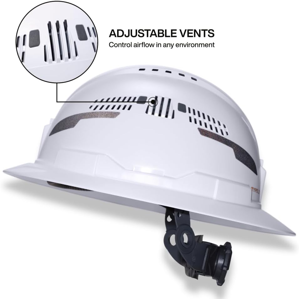 Klein Tools 60407T2RL Type 2 Hard Hat, Vented Full Brim, Class C Hard Hat with Chin Strap, 6-Point Suspension with Accessory Mounts, Washable Padding, and Rechargeable Headlamp