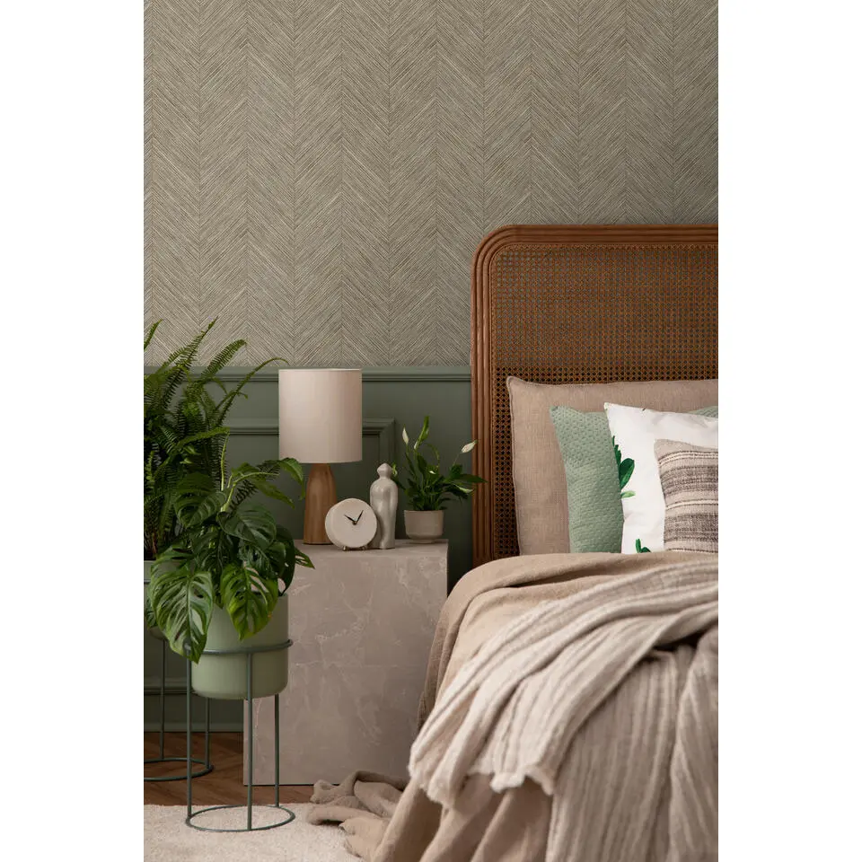 Sanders & Sanders behang visgraat-motief bruin - 53 cm x 10 m