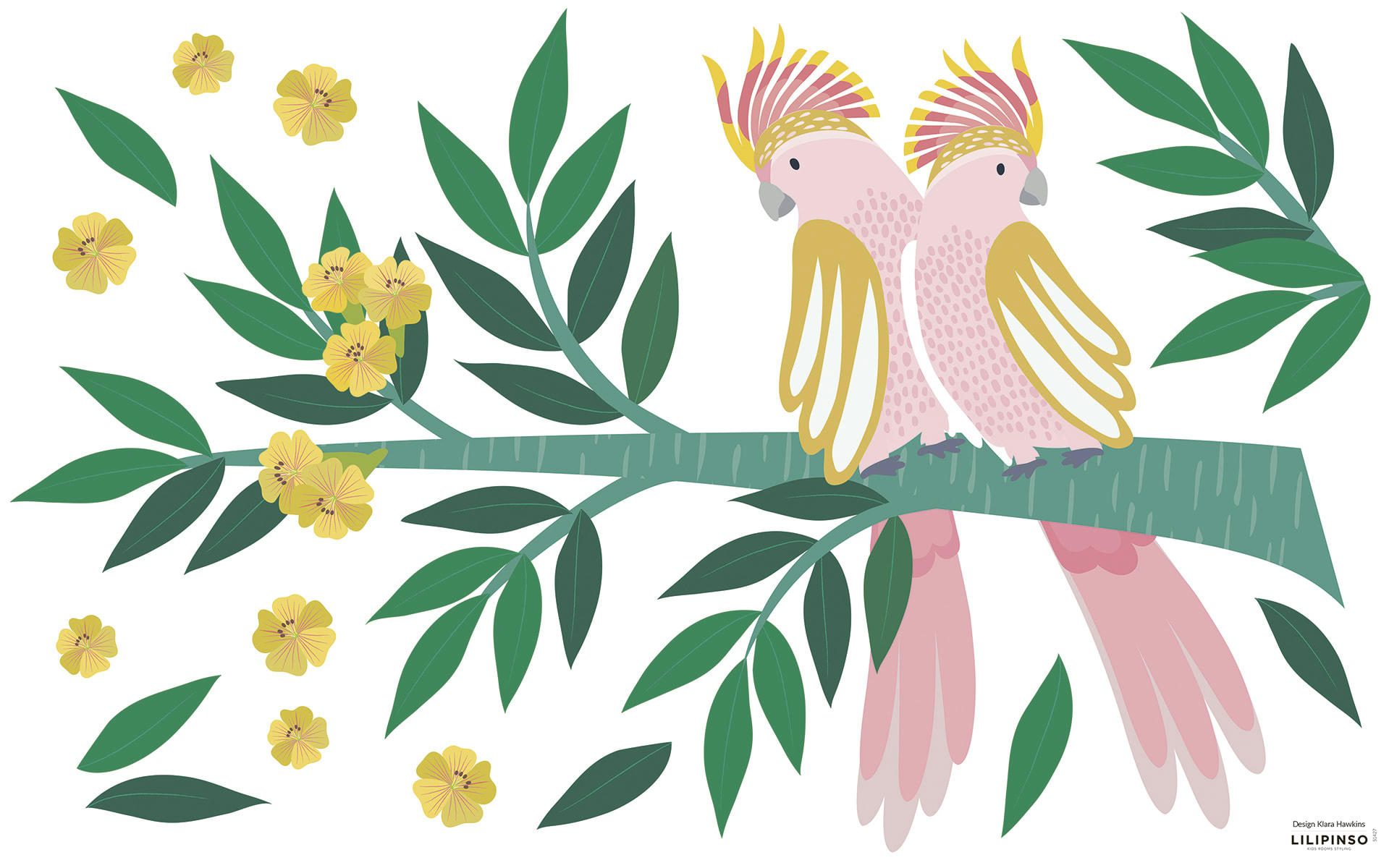 RIO - Sticker branche et perroquets en Vinyle mat Vert 64x40 cm