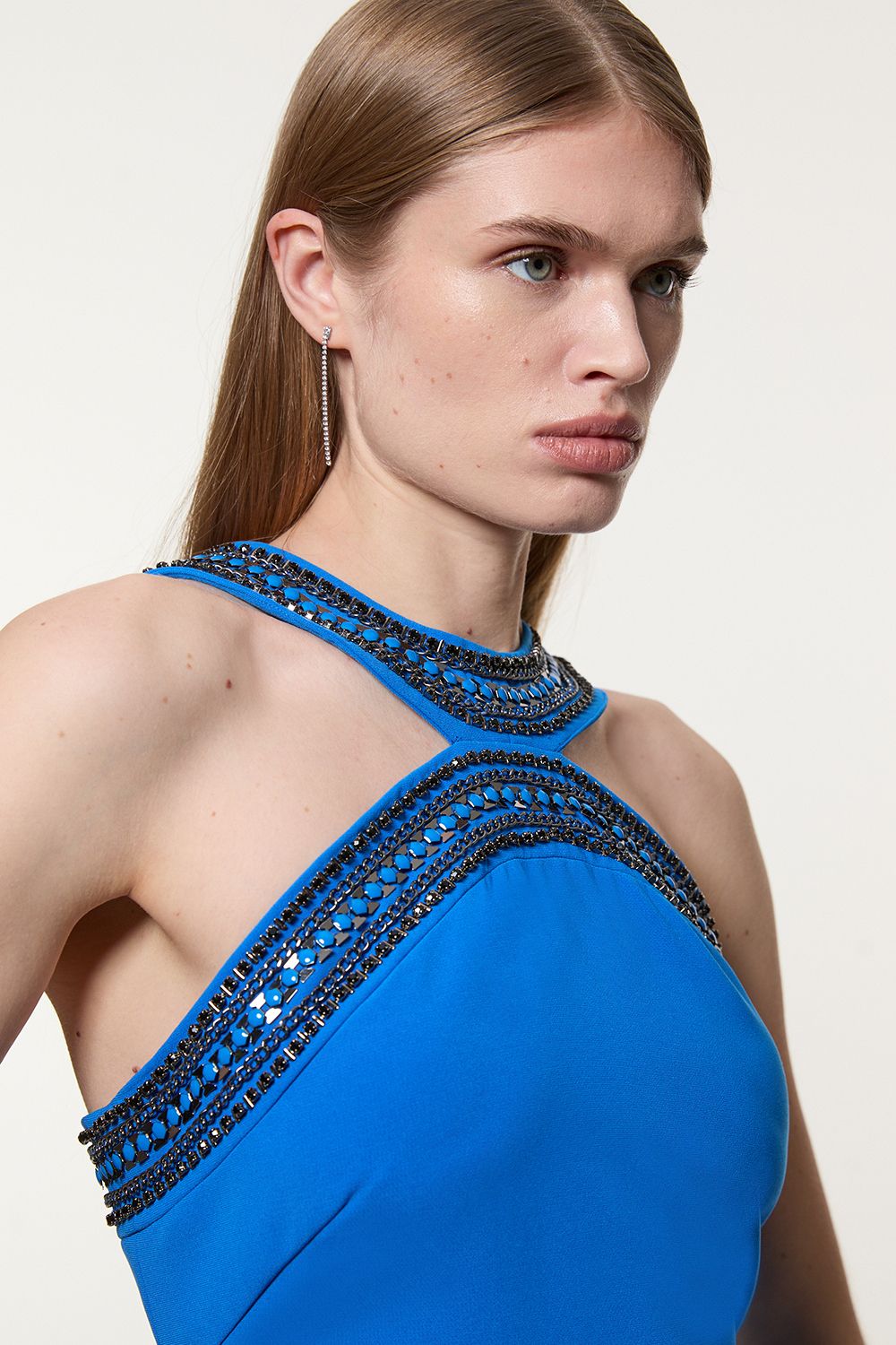 KarenMillen Petite Enamel Chain Detail Halter Woven Mini Dress