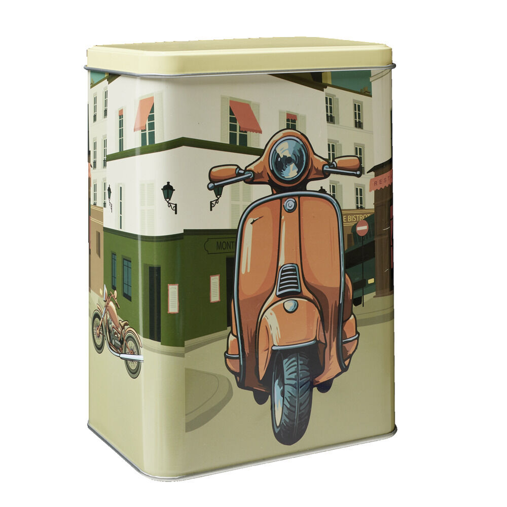 BoÎte alimentaire métal décor vintage 14,5x10,5xH20cm (3 modèles)