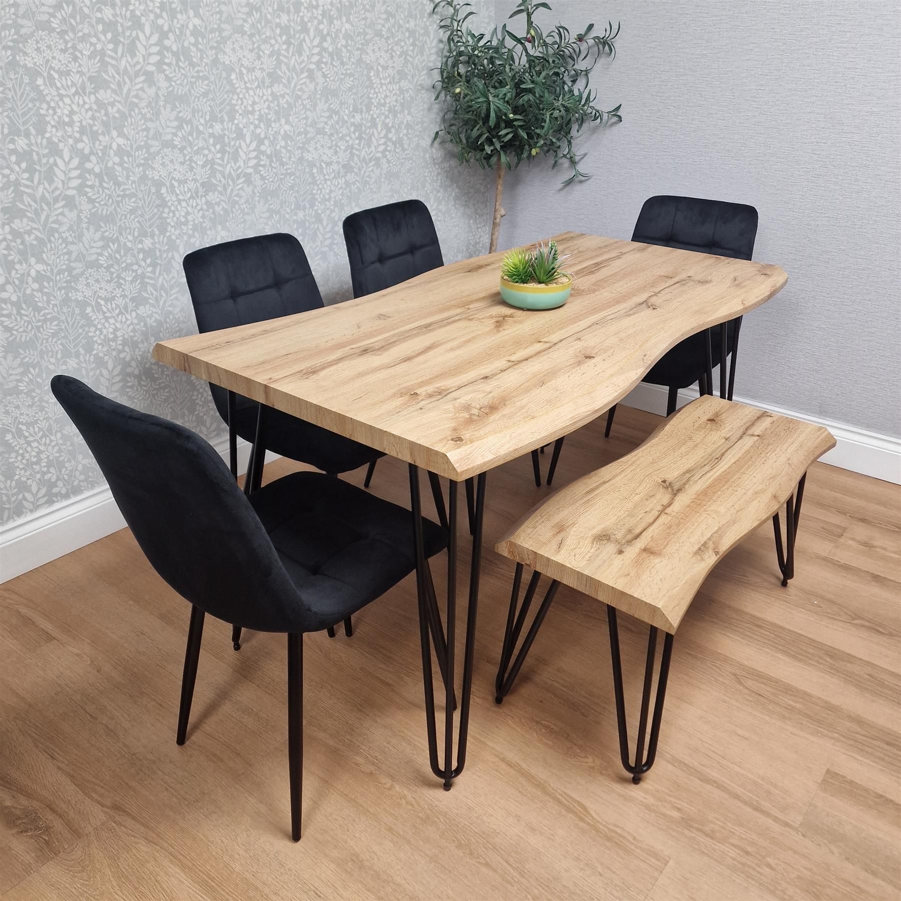 KOSY KOALA Kosy Koala Dining Table Set with 4 Black Velvet Chairs and Bench Modern Dining Room Furniture