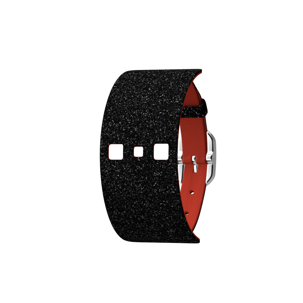 Bracelet Cuir Paillettes Noires / Rouge, boucle argentée