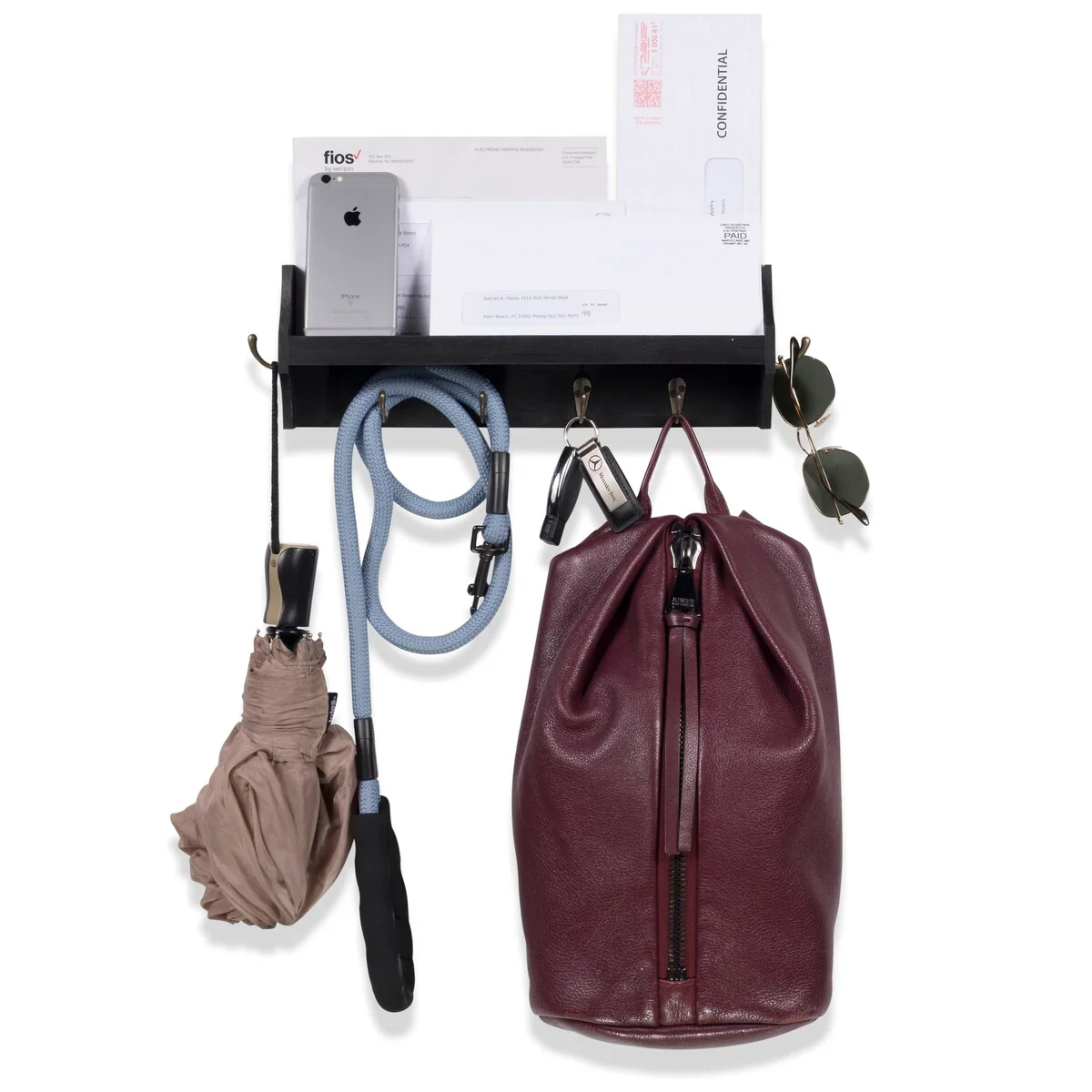 Wallniture 14'' Wide 6 Hook Wall Mounted Coat Rack with Storage Shelf Entryway Mail Organizer - N/A