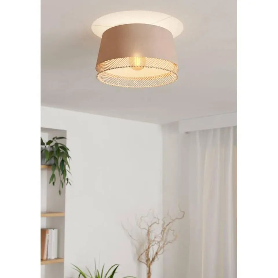 EGLO Tabley Plafondlamp - E27 - &Oslash; 38 cm - Natuur/Bruin/Zwart - Textiel