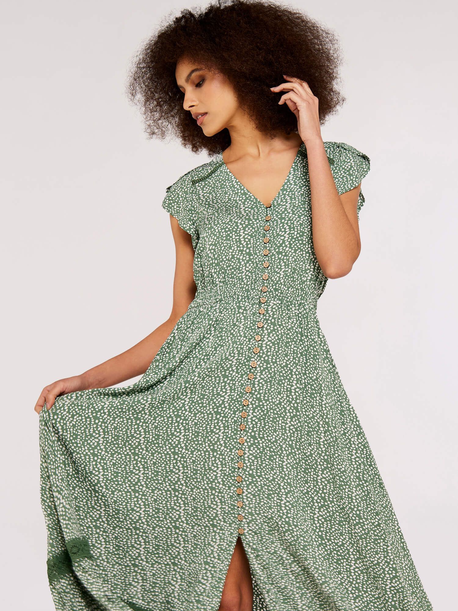 Apricot Irregular Dot Crochet Maxi Dress