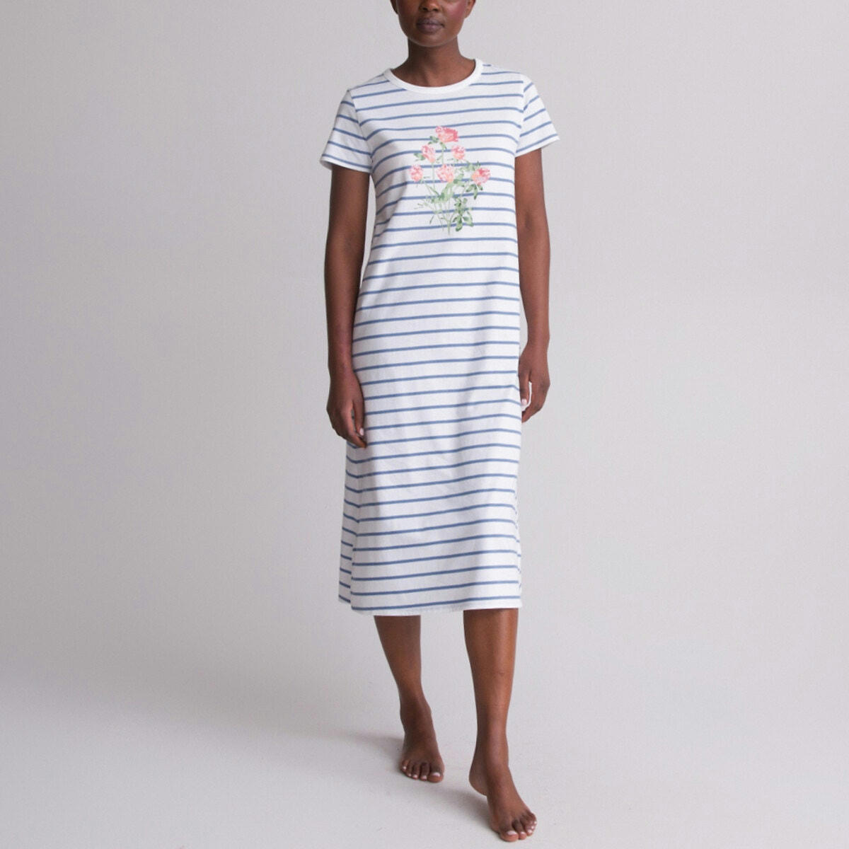 Chemise de nuit rayée, pur coton