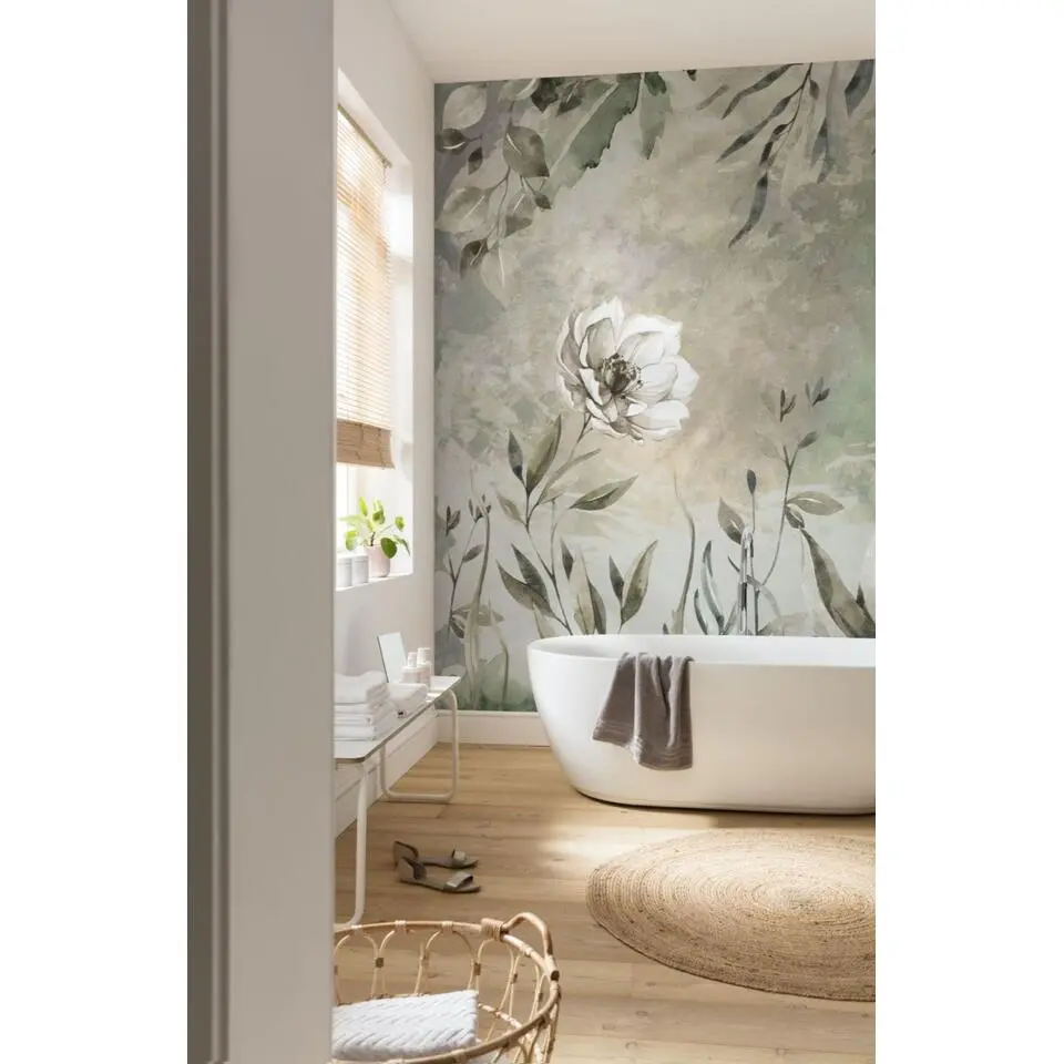 Sanders & Sanders fotobehang bloemen groen en roze - 300 x 280 cm