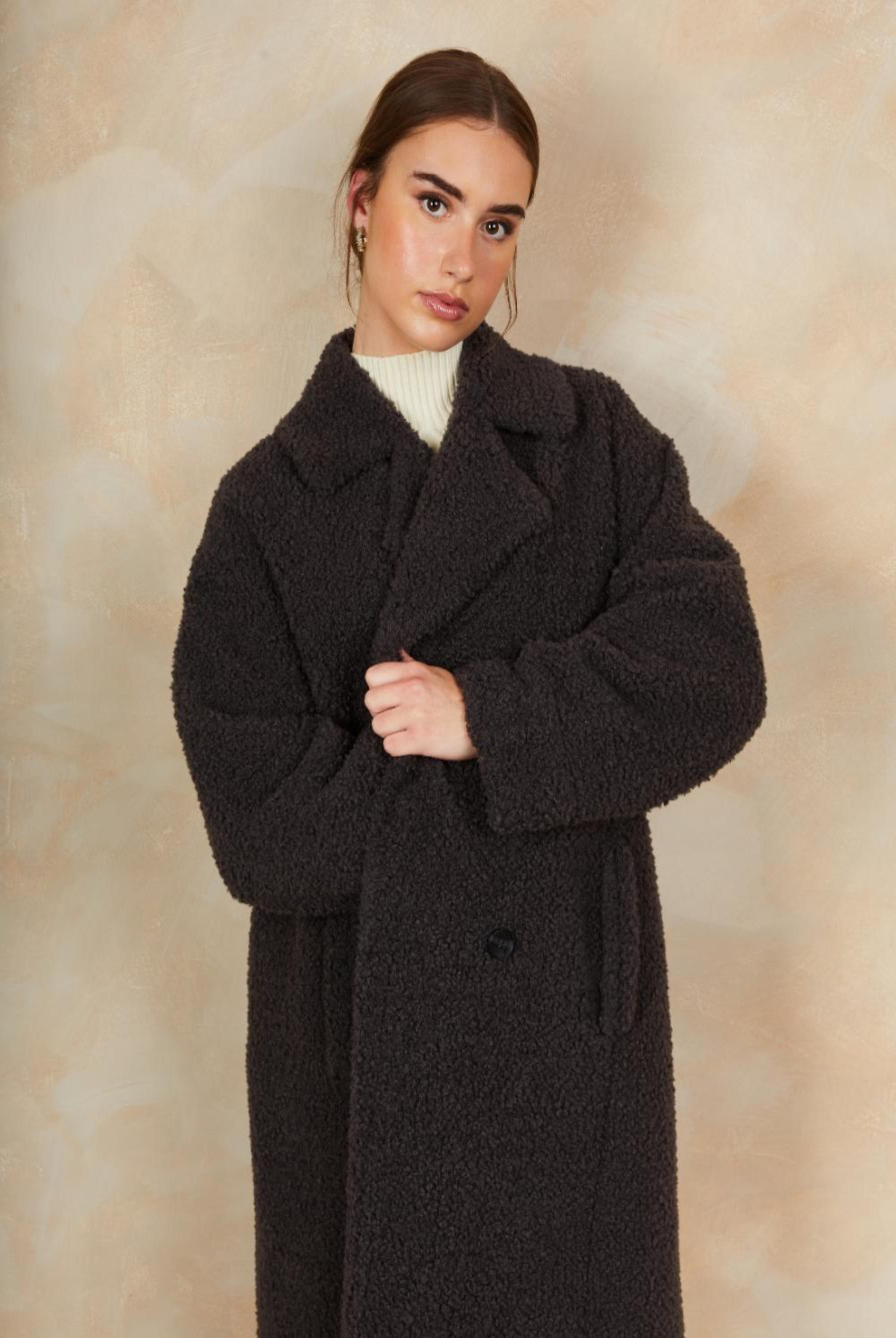 Chi Chi London Teddy Mid Length Coat in Charcoal