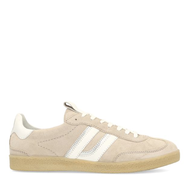 Grijze suède sneakers met witte details