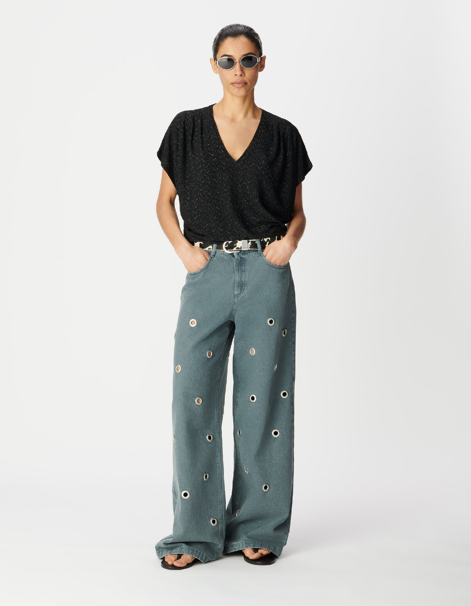 Tee-shirt loose noir tricot lurex fantaisie Femme